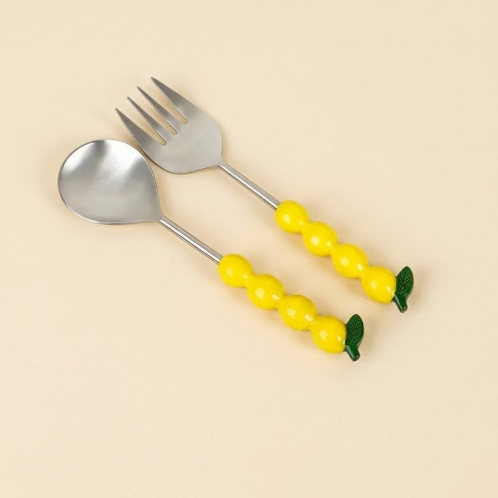 Salad Server with Lemon Handle, (Set of 2 ) - 9.5x3 Inches