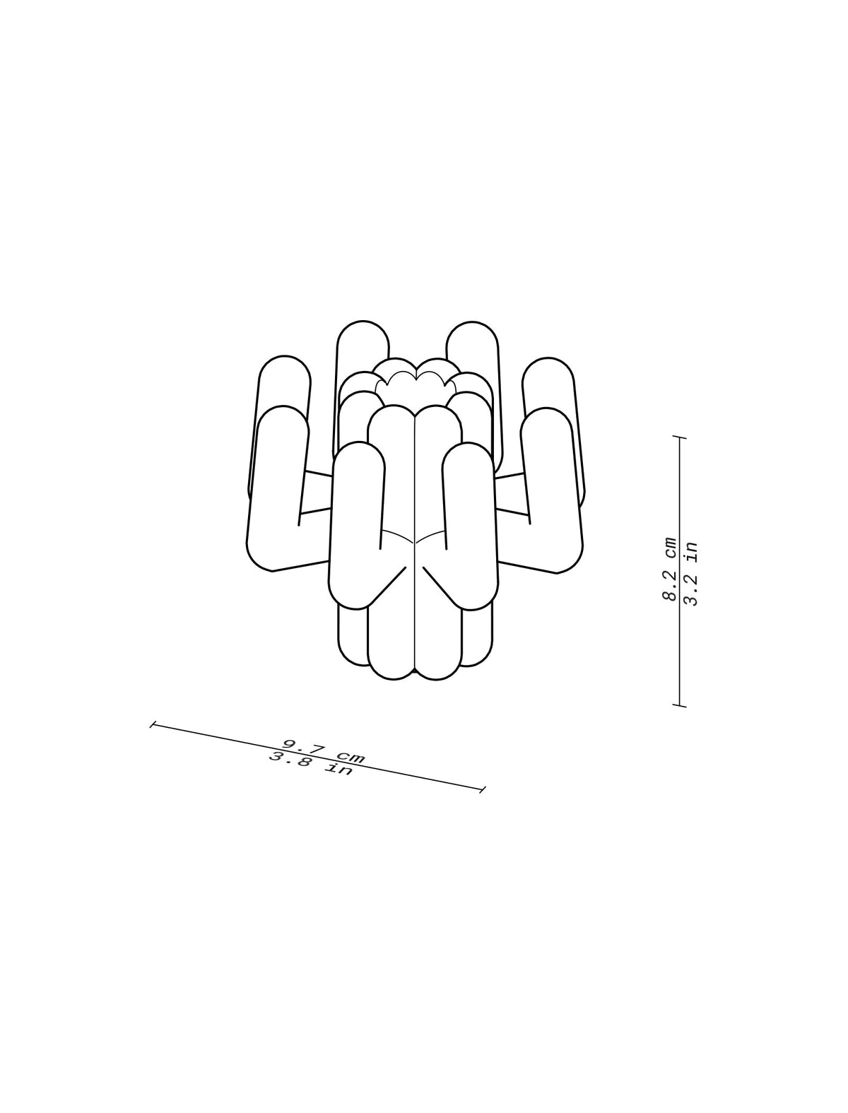 DIGIT FOUR Candlestick technical drawing showing dimensions 9.7 cm width and 8.2 cm height in black line art.