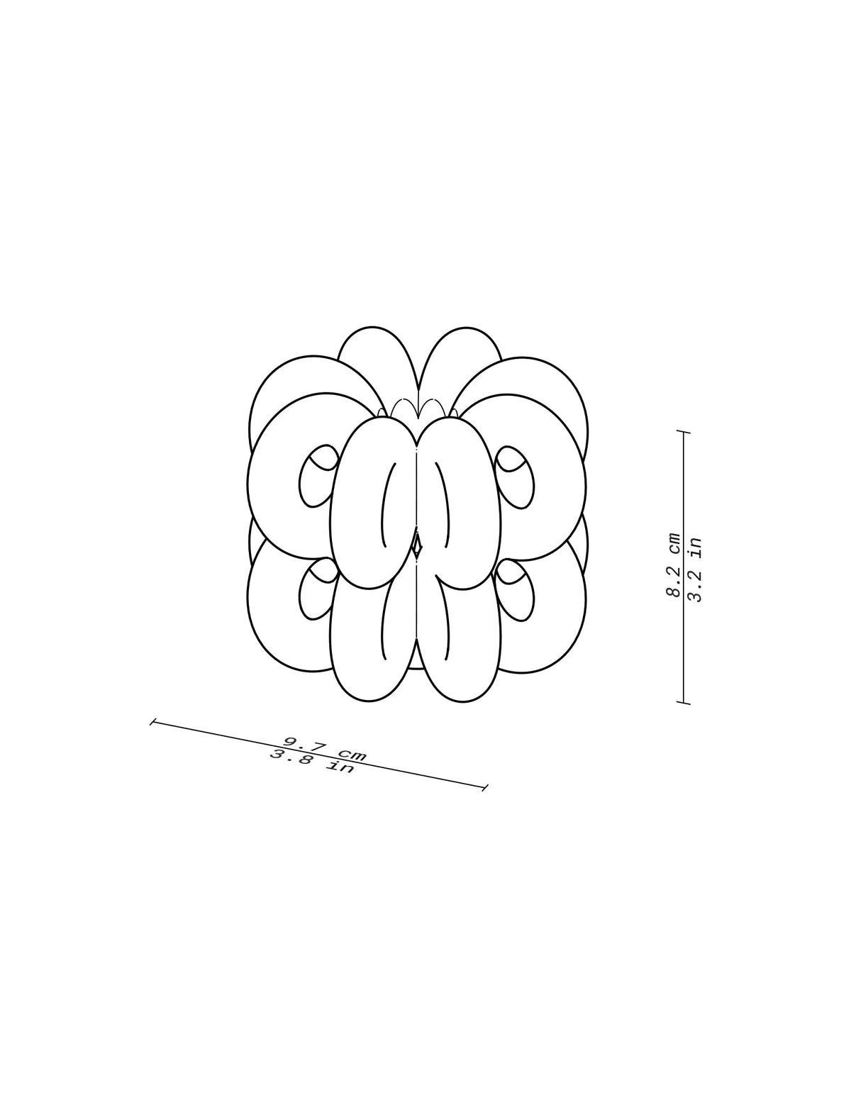 DIGIT EIGHT Candlestick technical drawing showing dimensions 9.7 cm width and 8.2 cm height in black and white.