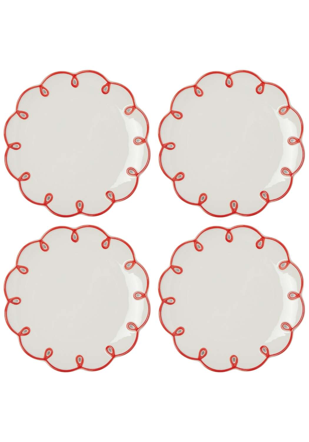 Dinner Plate Rosy Red Scalloped Lunch Plate - Set of 4