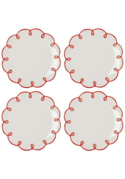 Dinner Plate Rosy Red Scalloped Lunch Plate - Set of 4