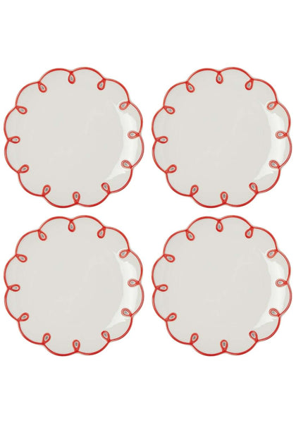 Dinner Plate Rosy Red Scalloped Lunch Plate - Set of 4