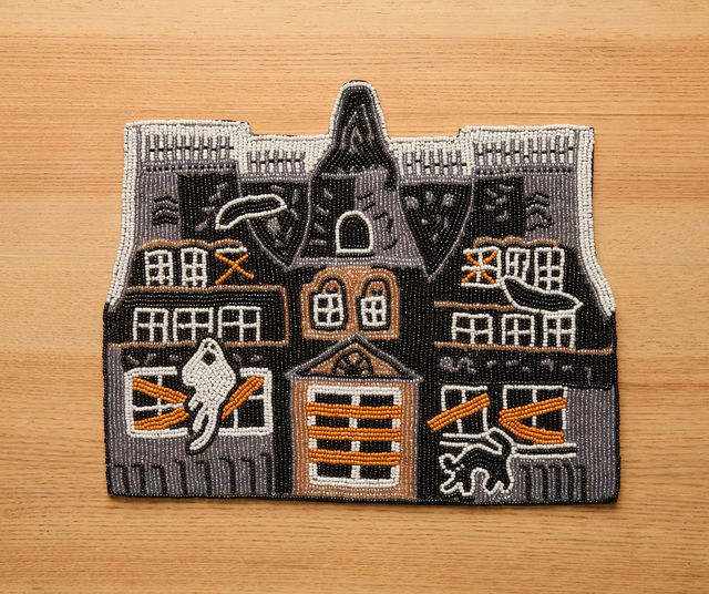 Haunted House Beaded Placemat – Handmade Halloween Table Mat