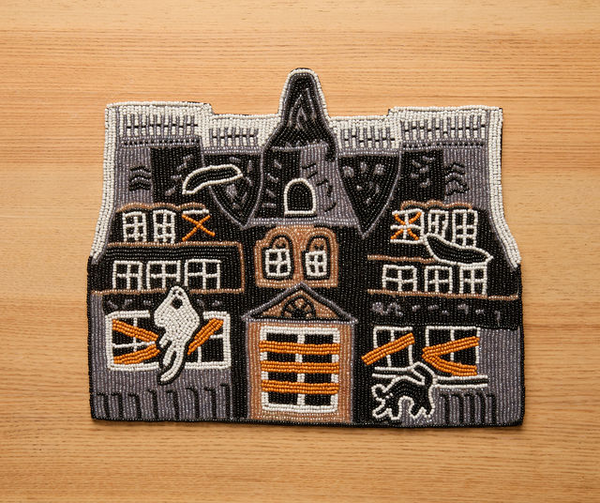 Haunted House Beaded Placemat – Handmade Halloween Table Mat