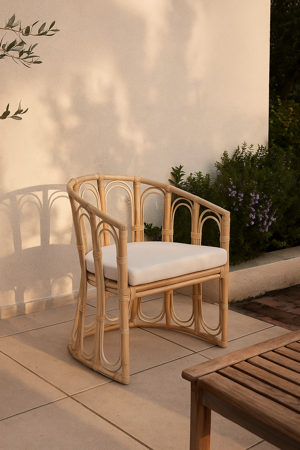 Positano Natural Wicker Chair with White Padded Cushion