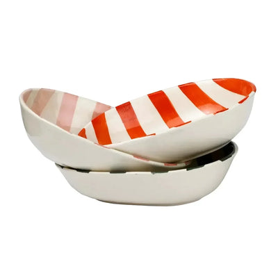 Ceramic Stripe Bowl Pink 7x5x2 Inches Set of 4 - Casa Amarosa