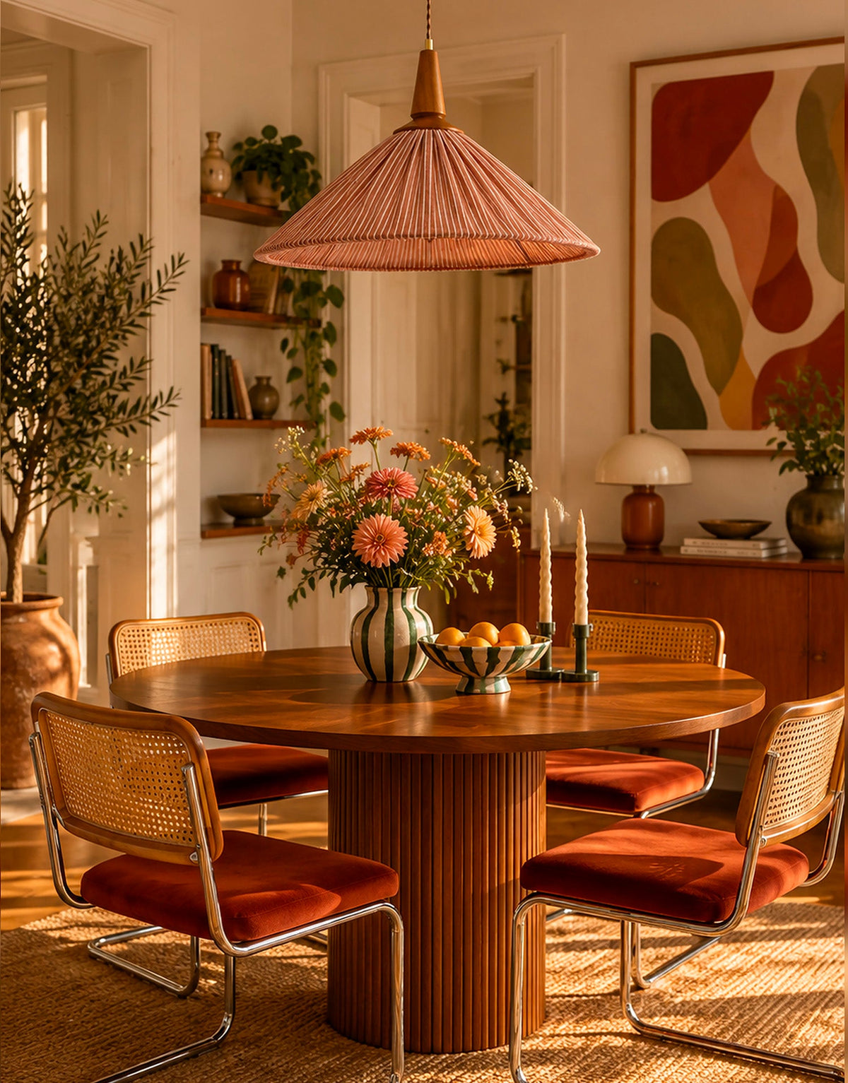 Eleonore Pendant Light – 60cm, Terracotta Striped Linen and Cotton