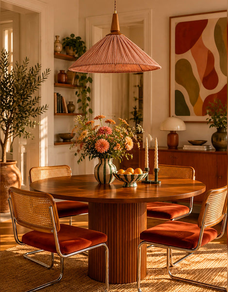 Eleonore Pendant Light – 60cm, Terracotta Striped Linen and Cotton
