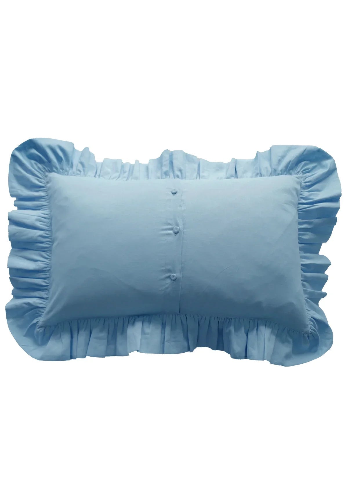 Ruffle-Edge Embroidered Oblong Cushion made with Linen Liberty Fabrics & Bridgerton Sky Blue & Garden Blooms