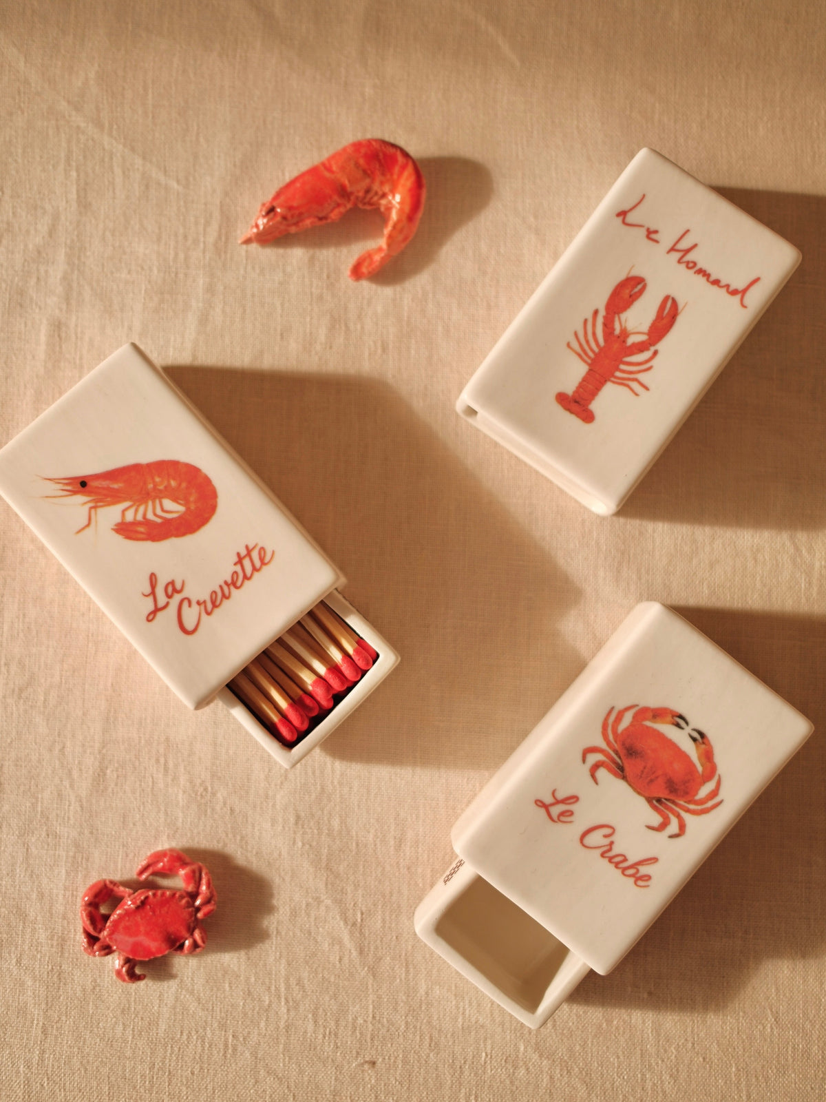 Ceramic matchbox with hand-drawn crab french illustration