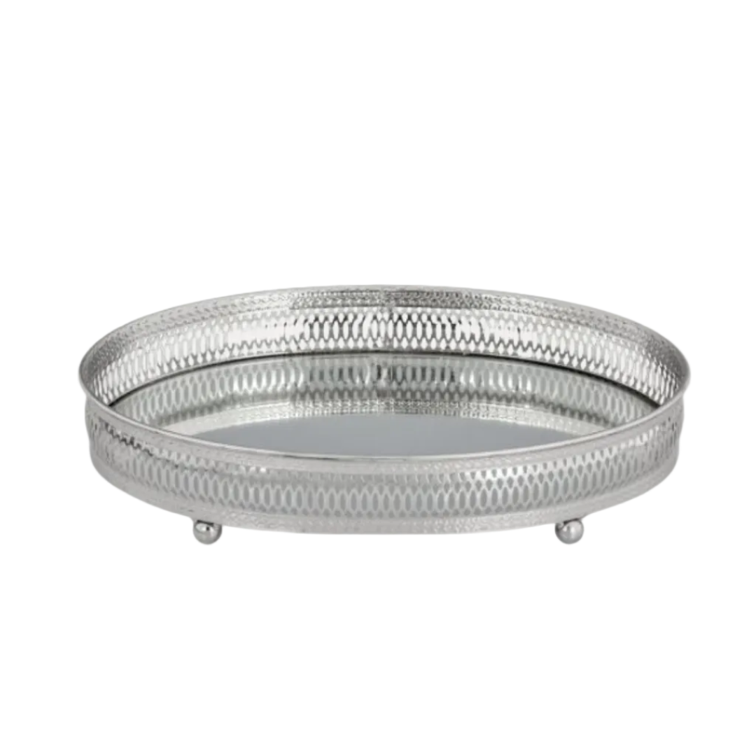 Oval Silver-Plated Mirrored Tray, 29 x 19 cm