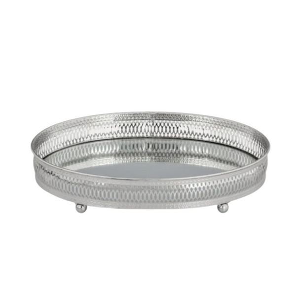 Oval Silver-Plated Mirrored Tray, 29 x 19 cm