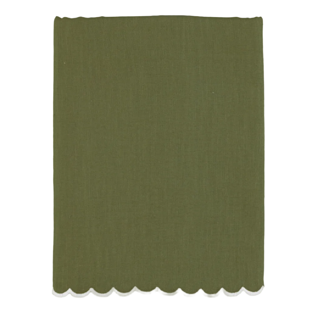 Green Tablecloth with White Scalloped Edge