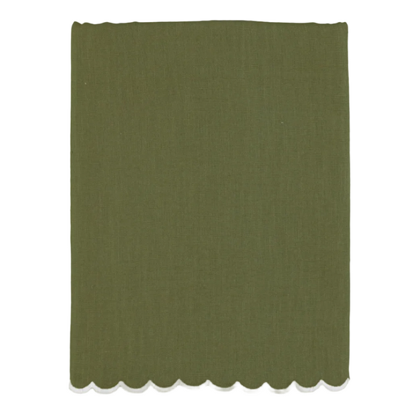 Green Tablecloth with White Scalloped Edge
