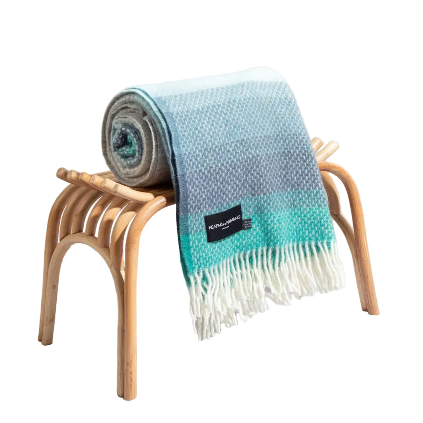 Evening Tales - Pure New Wool Blanket - Super Fluffy - Grey, Turquoise & Blue - Heating & Plumbing London - Throw
