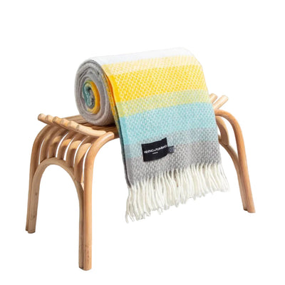 Evening Tales - Pure New Wool Blanket - Super Fluffy - Yellow, Turquoise & Grey - Heating & Plumbing London - Throw