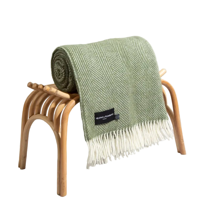 Evening Tales - Pure New Wool Blanket - Traditional Herringbone - Avocado - Heating & Plumbing London - Throw