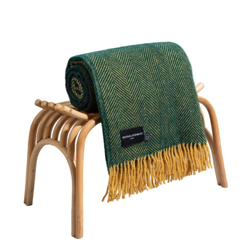 Evening Tales - Pure New Wool Blanket - Traditional Herringbone - Racing Green & Toffee