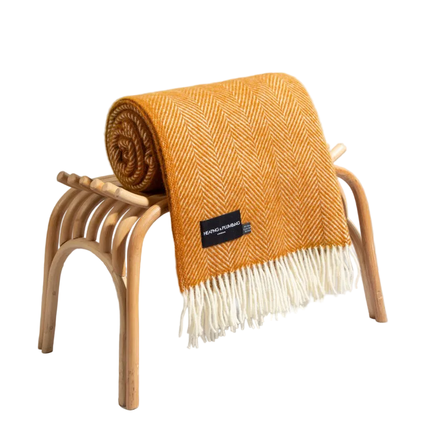 Evening Tales - Pure New Wool Blanket - Traditional Herringbone - Toffee