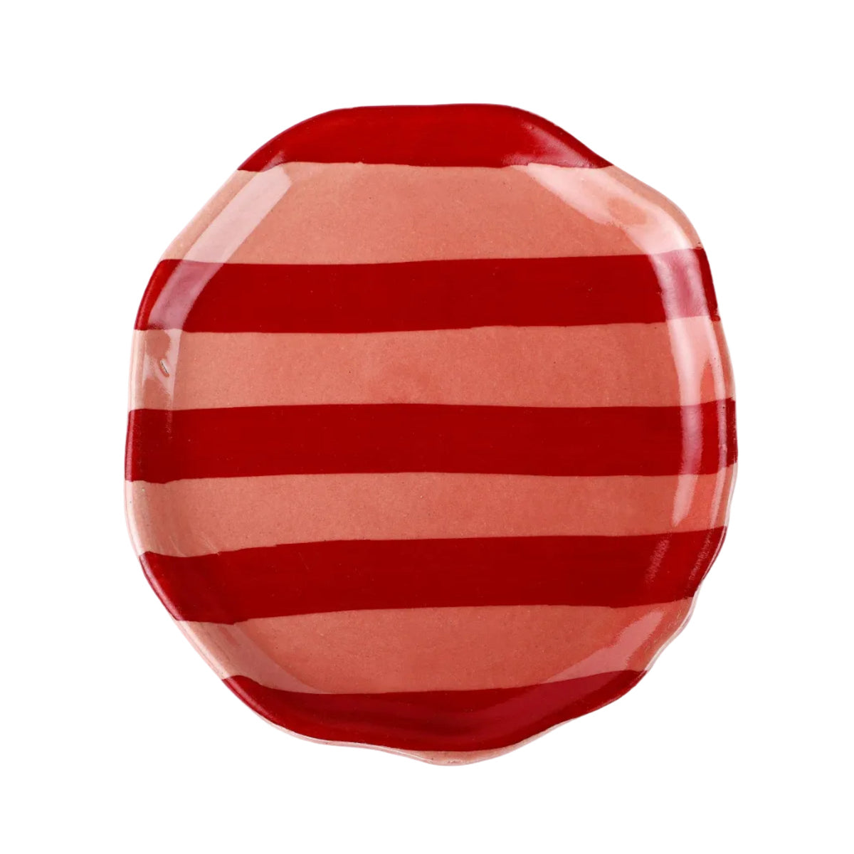 Pink & Red Stripe Plate | Hand-Painted Ceramic | 6.3 in - Casa Amarosa