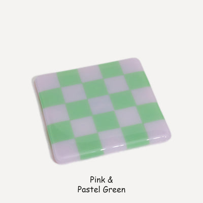 10cm Chequered Dual Colour Coaster - Oceanside Collection - Pink &amp; Pastel Green image