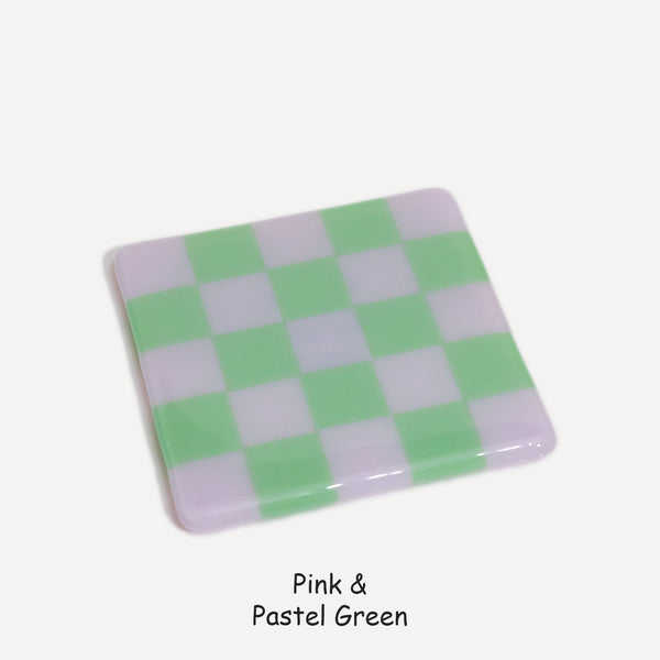 10cm Chequered Dual Colour Coaster - Oceanside Collection - Pink &amp; Pastel Green image
