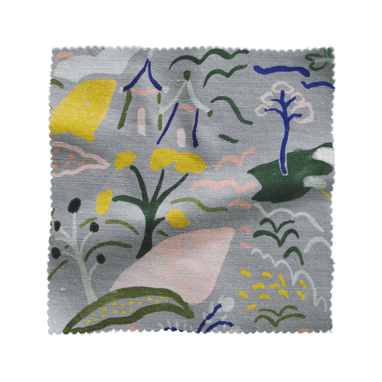 Printed Forest and Hills Fabric - Blue