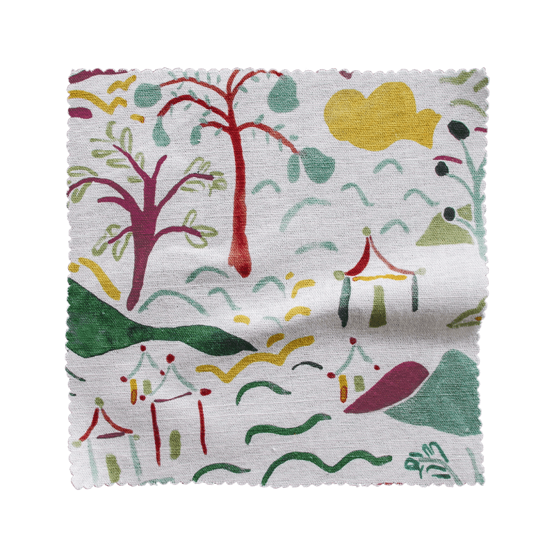 Printed Forest and Hills Fabric - Plum