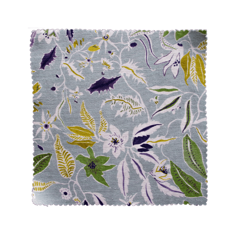 Printed Jasmine and Clematis Fabric - Blue