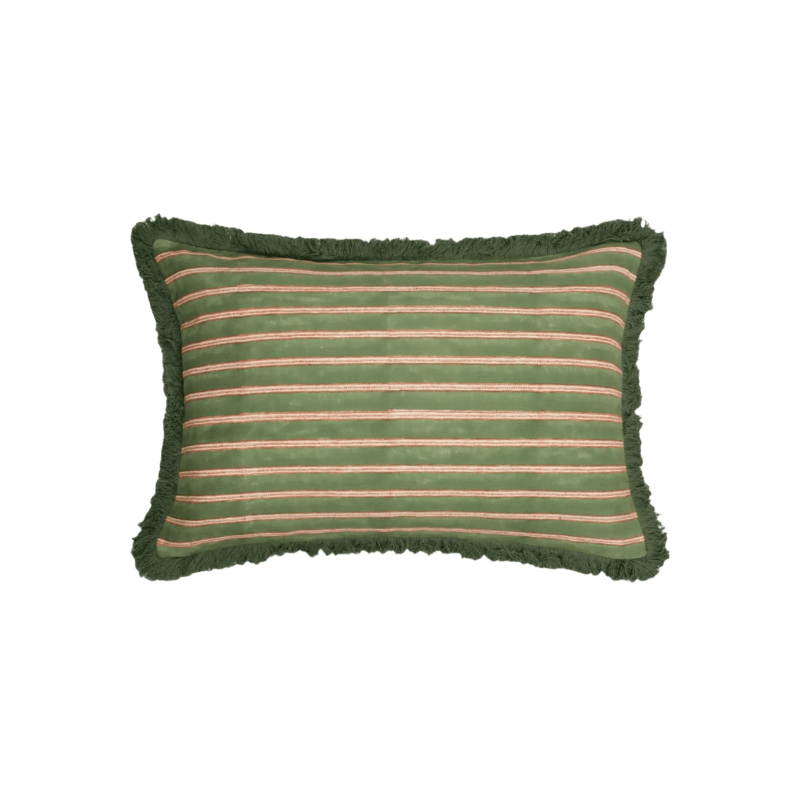 Edo Stripe Cushion - Moss Green and Pink