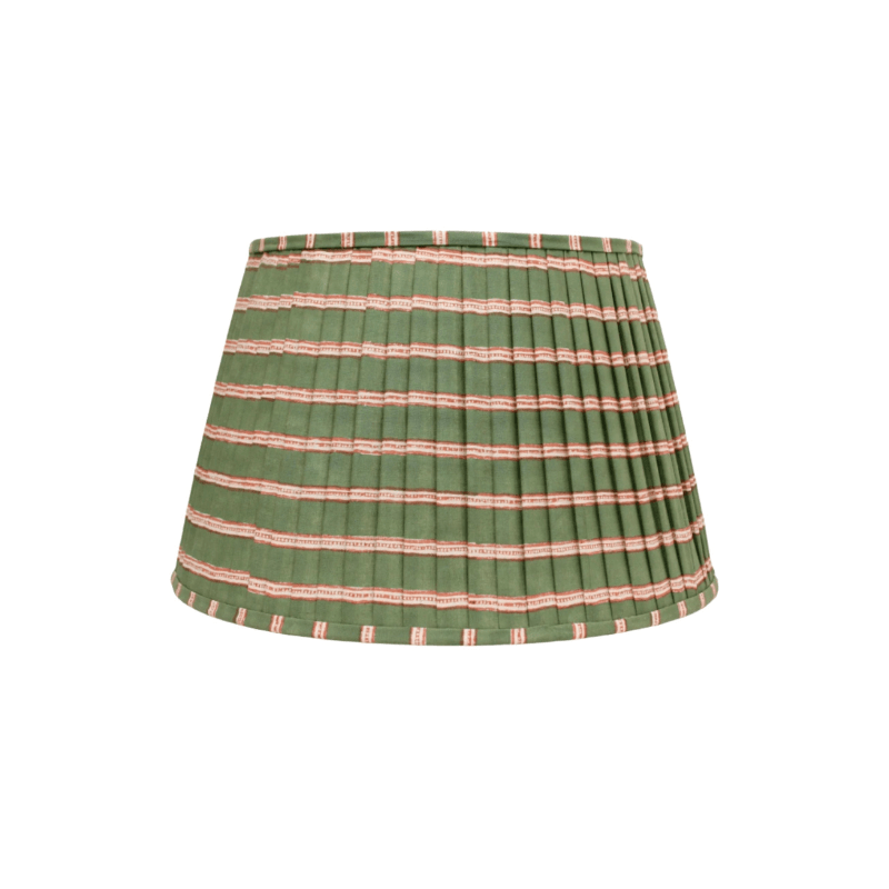 Edo Stripe Pleated Lampshade - Moss Green & Pink