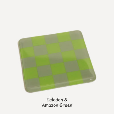 10cm Chequered Dual Colour Coaster - Oceanside Collection - Celadon &amp; Amazon Green image