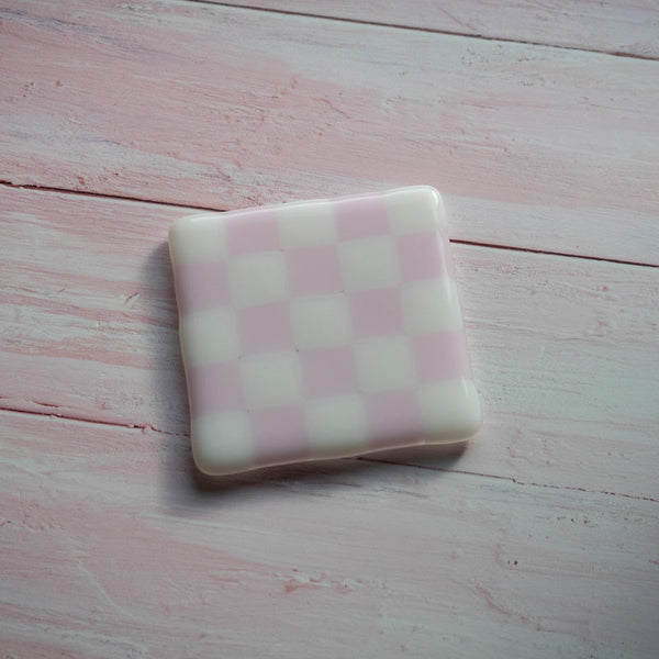 10cm Chequered White/Colour Coaster - Bullseye - Pink image