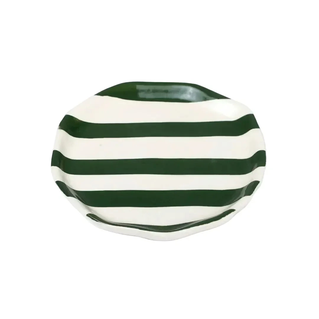 Ceramic Olive Green Stripe Plate 6.3 Inches Set of 4 - Casa Amarosa