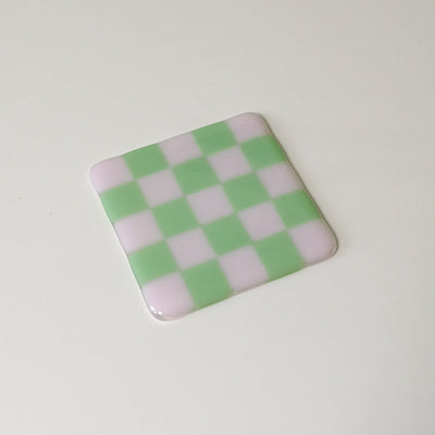 10cm Chequered Dual Coloured Coaster - Pink &amp; Mint Green image