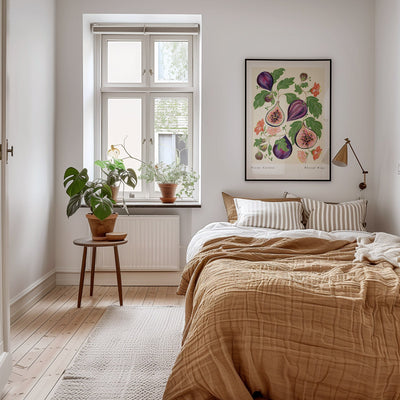 fruit fig art print styled in bedroom large 