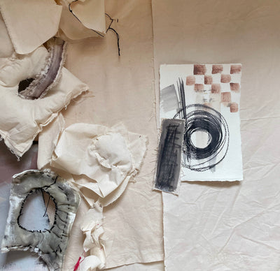 Experimento On Paper-Adriana Jaros-Acrylic paint and hand sewn fabric on special 300gm pap