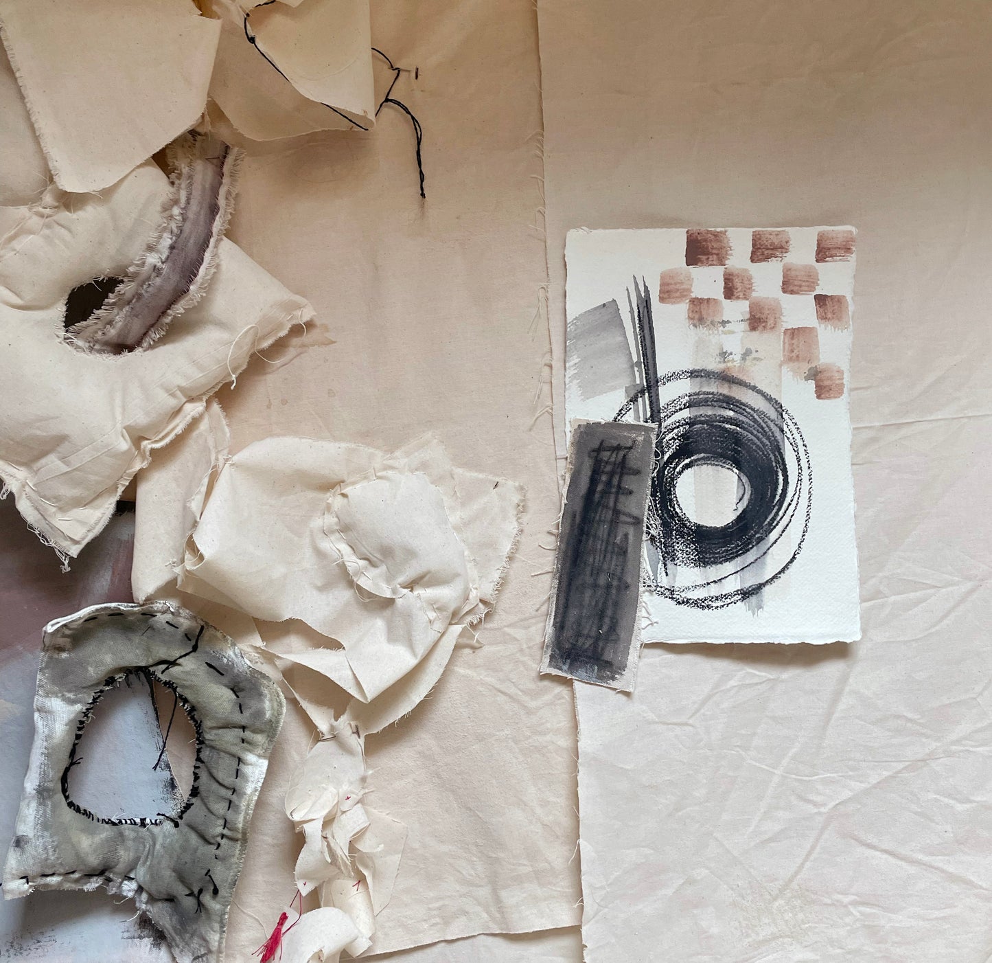 Experimento On Paper-Adriana Jaros-Acrylic paint and hand sewn fabric on special 300gm pap