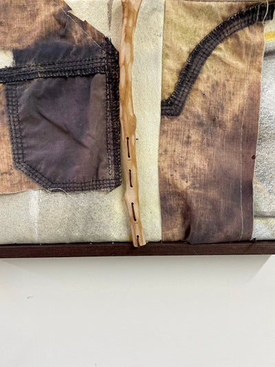 Pantalones de Granja-Adriana Jaros-Acrylic and natural pigments on recycled fabric sewn to