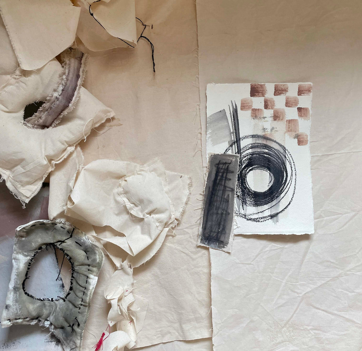 Experimento On Paper-Adriana Jaros-Acrylic paint and hand sewn fabric on special 300gm pap
