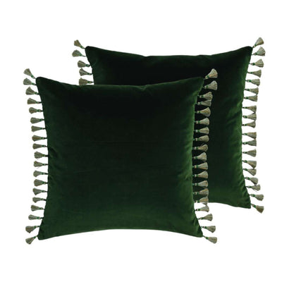 Fir Green Velvet Cushion Cover - With Tassels - Casa by Josephine Jenno