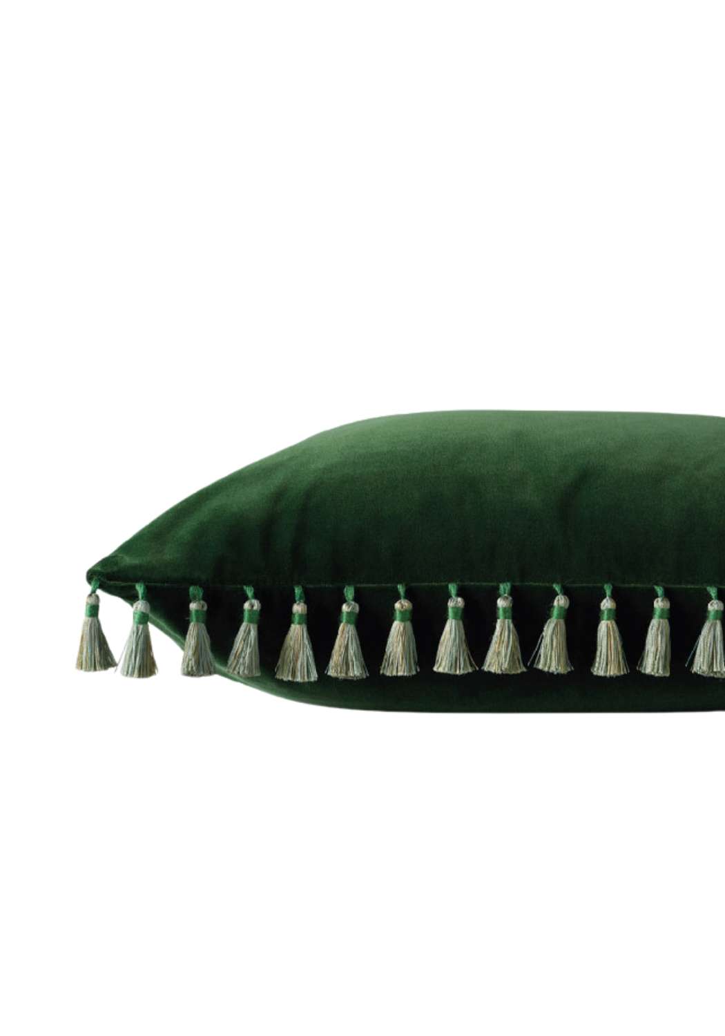 Fir Green Velvet Cushion Cover - With Tassels