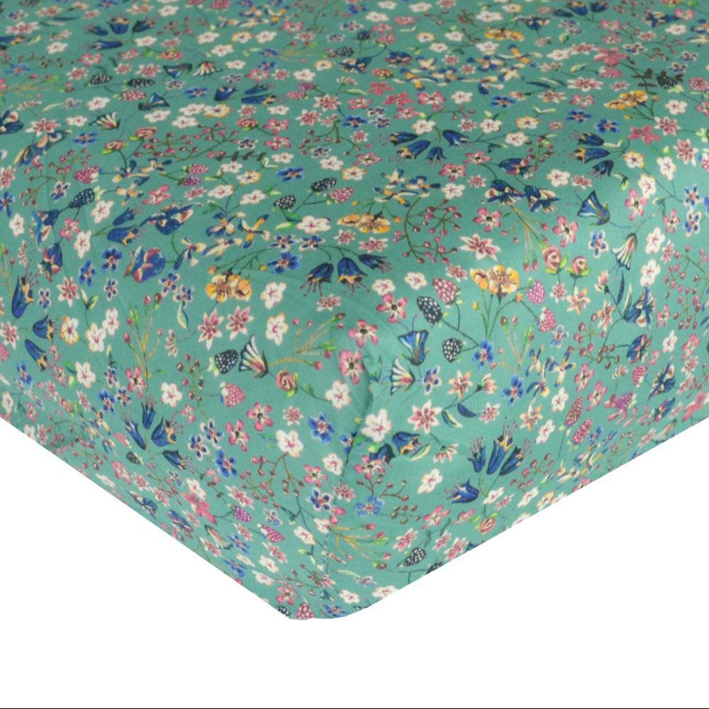 Fitted Sheet made with Liberty Fabric DONNA LEIGH GREEN - Coco & Wolf