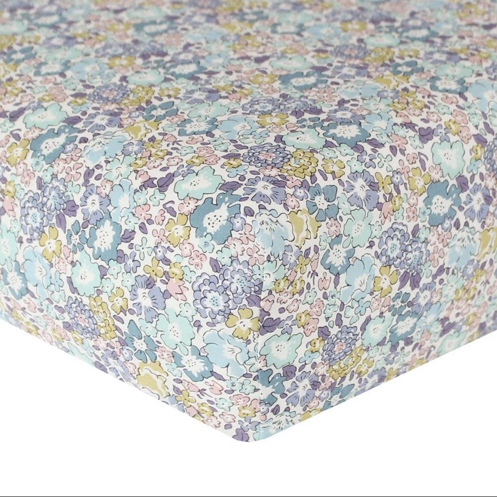 Fitted Sheet made with Liberty Fabric MICHELLE SEA GREEN - Coco & Wolf