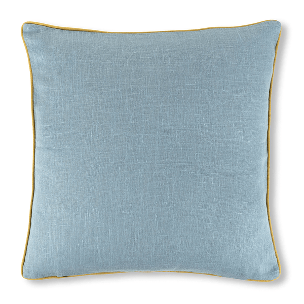 Flax & Field Flower Cushion with Contrast Reverse and Ochre Trim