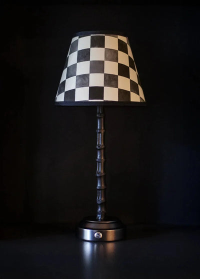 Flora Black Rechargeable Bamboo Table Lamp with Queens Gambit shade - FLORA BLACK