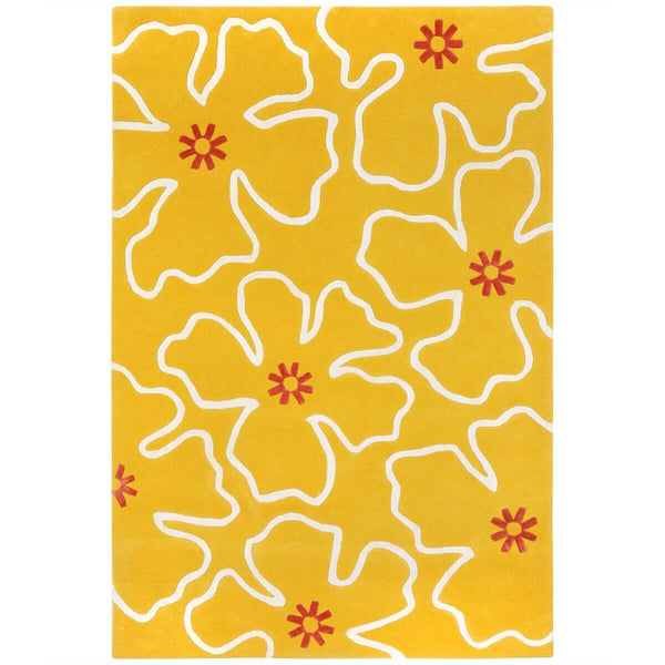Yellow Hibiscus Rug handtufted with a contemporary floral motif