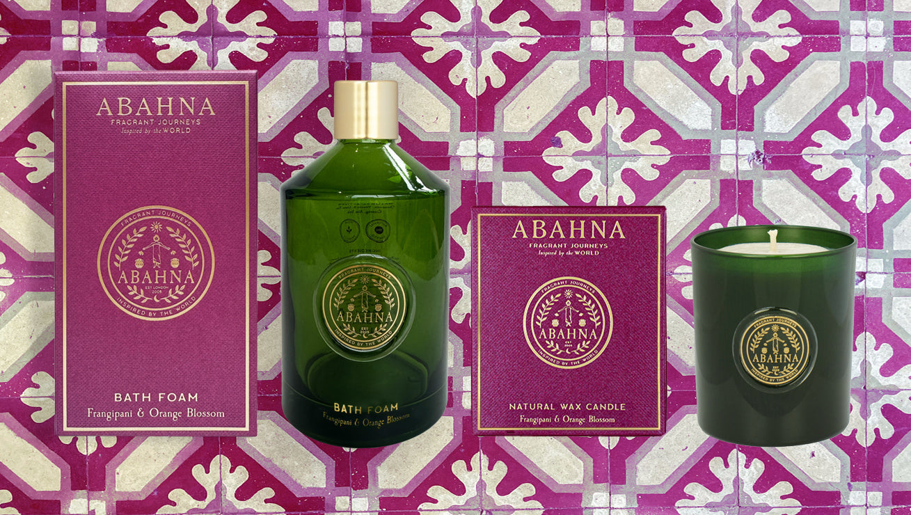 Bath Foam Decanter & Scented Candle Set - Frangipani & Orange Blossom