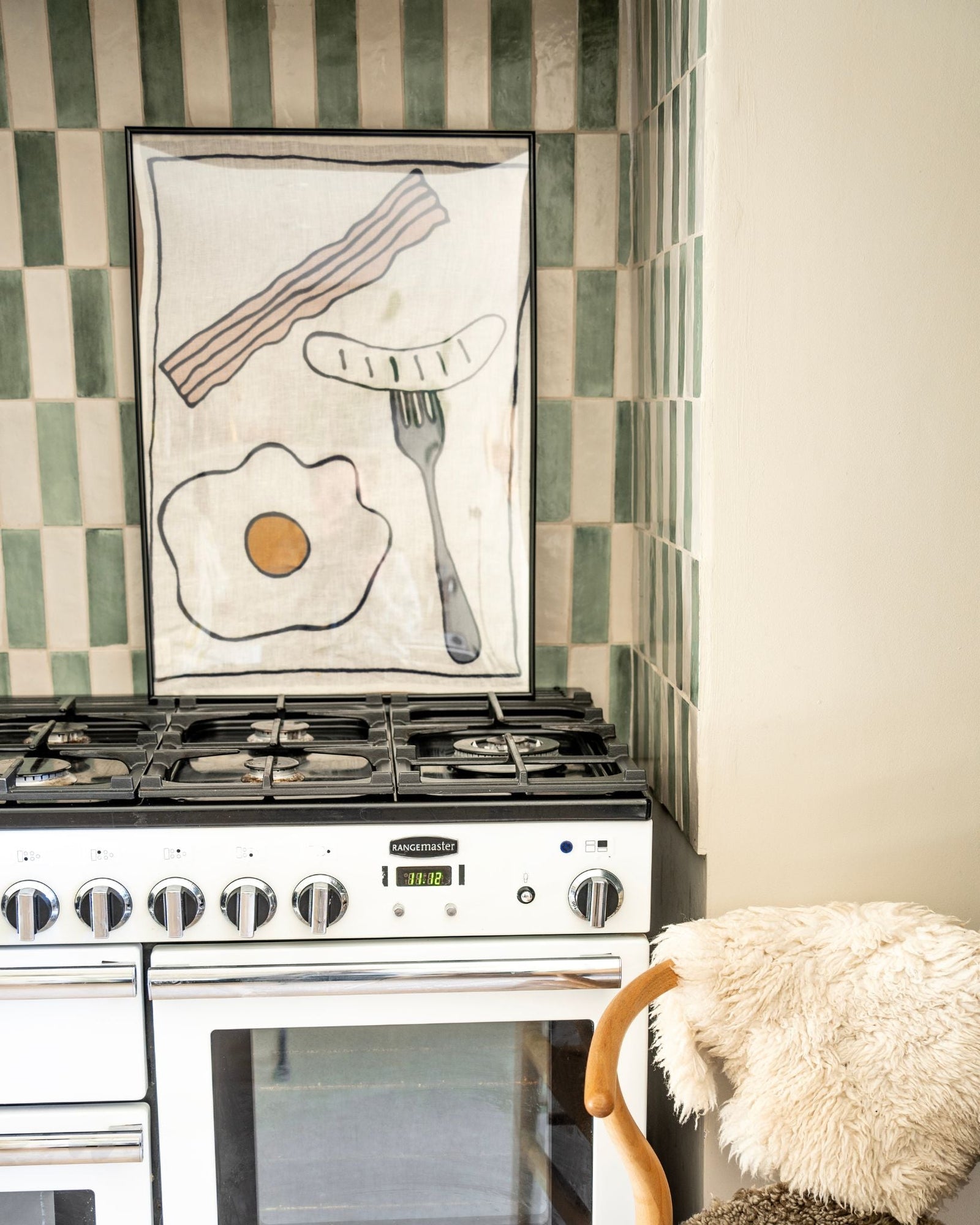 framed eggs bacon tea towel