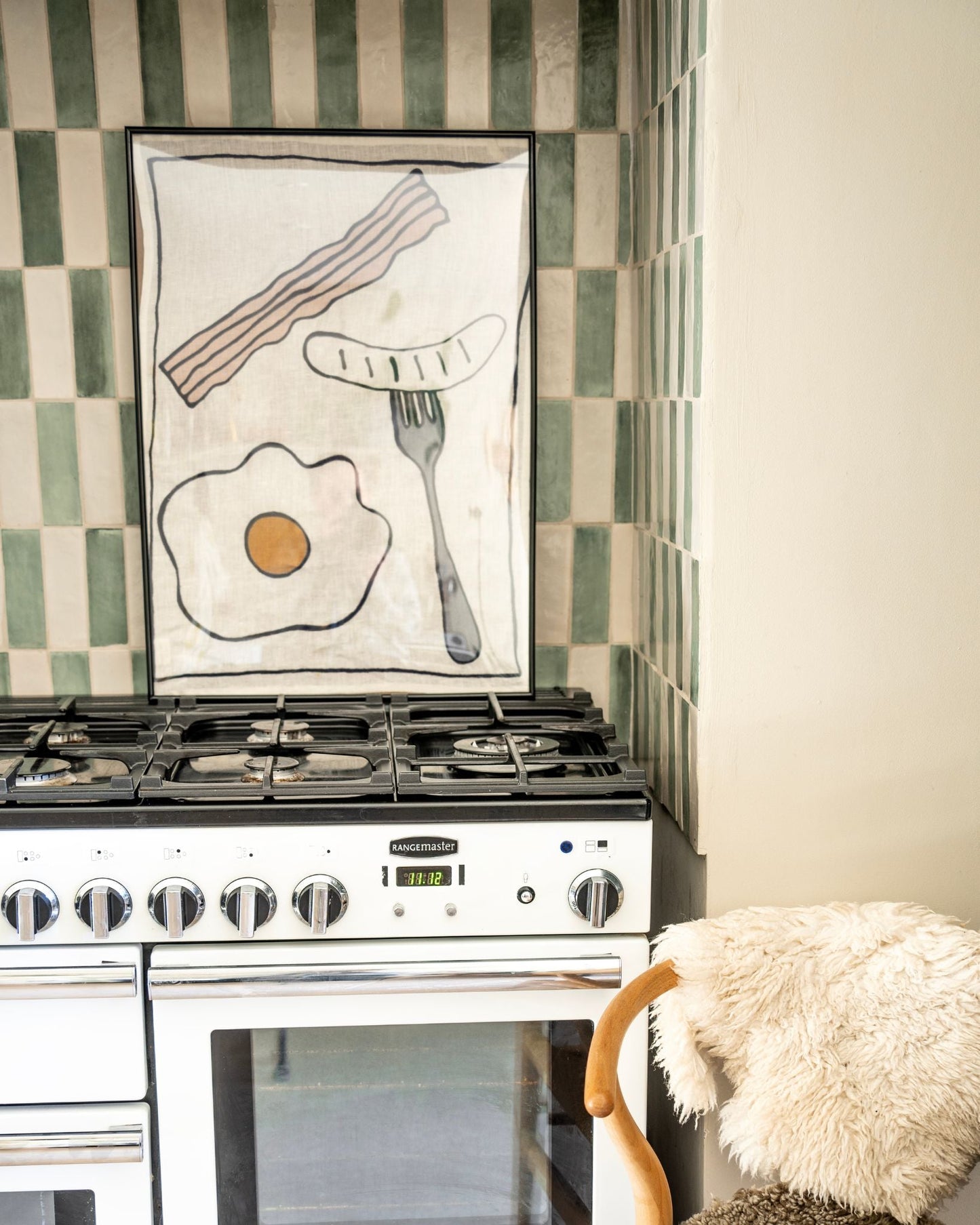 framed eggs bacon tea towel